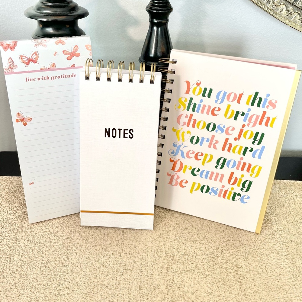 NWT Hardcover SHINE BRIGHT Gold Foil Notebook/Journal Notepad Stationery Bundle